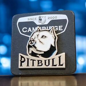 Cambridge Enamel Pitbull Pit Dog Hat Jacket Lapel Pin Black White Silvertone New